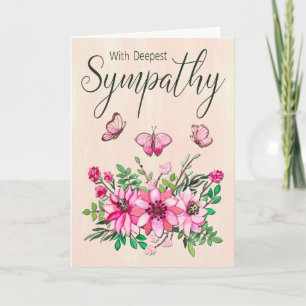 Pink Flower Bouquet and Butterflies for Sympathy Card