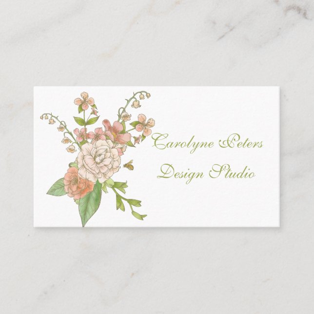Pink Flower Bouquet Business Card (Front)