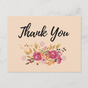 Pink Flower Bouquet on Peach Party Thanks Postcard