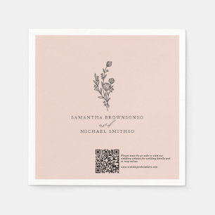 Pink Flower Bouquet Qr Code Wedding Day Napkin