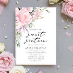 Pink Flower Bouquet Sweet Sixteen 16 Birthday Invitation