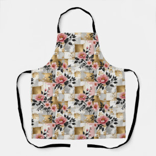 Pink Flower Bouquets with Gold and White Squares Apron