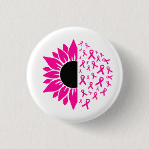Pink Flower Breast Cancer Awareness 1 Inch Round Button