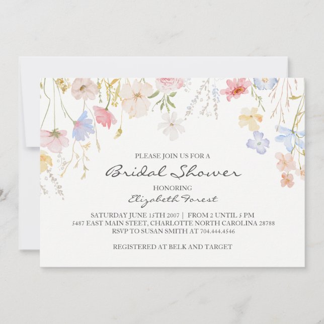pink flower bridal shower invitation (Front)