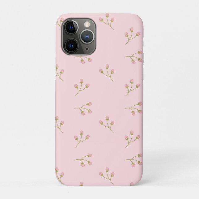 Pink Flower Buds Green Stem Floral Spring Case-Mate iPhone Case (Back)