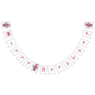 Pink flower bunting flags