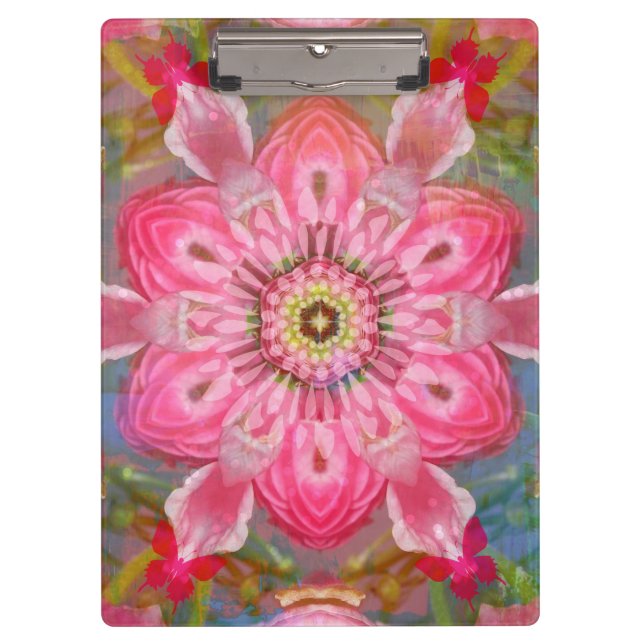 Pink Flower Butterfly Mandala Clipboard (Front)
