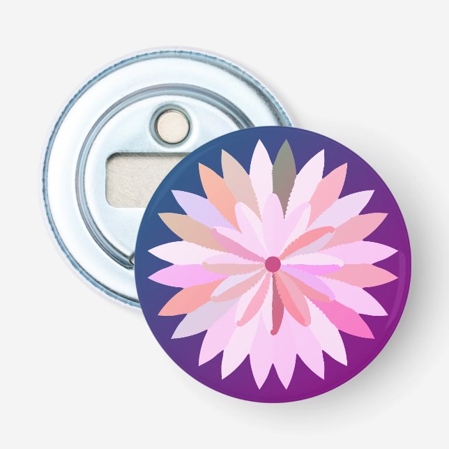 Pink flower Button Bottle Opener (Front)