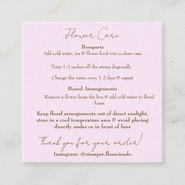 Pink Flower Care Card (Front)