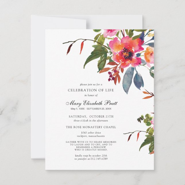 Pink Flower Celebration of Life Invite (Front)