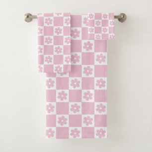 Pink Flower checked pattern Bath Towel Set