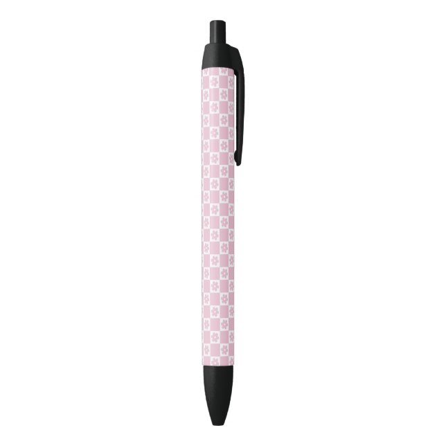 Pink Flower checked pattern Black Ink Pen (Bottom (Vertical))