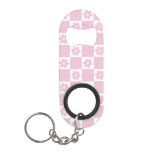 Pink Flower checked pattern Keychain Bottle Opener