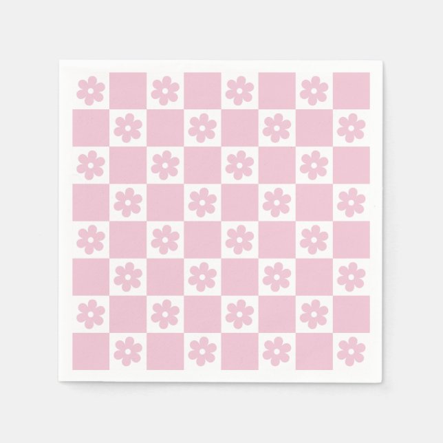 Pink Flower checked pattern Napkin (Front)