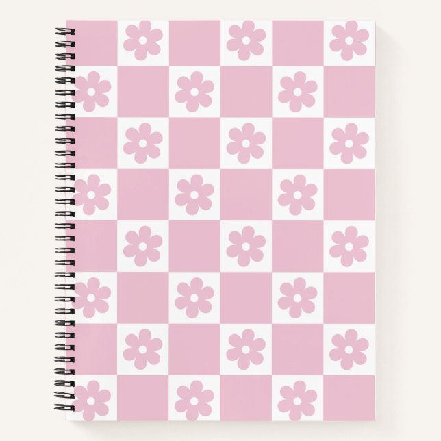 Pink Flower checked pattern Notebook (Front)