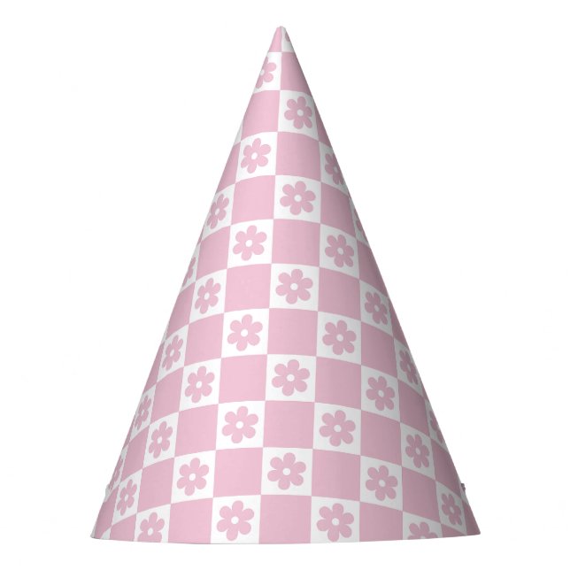 Pink Flower checked pattern Party Hat (Front)