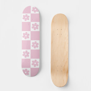 Pink Flower checked pattern Skateboard