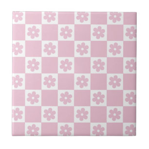 Pink Flower checked pattern Tile