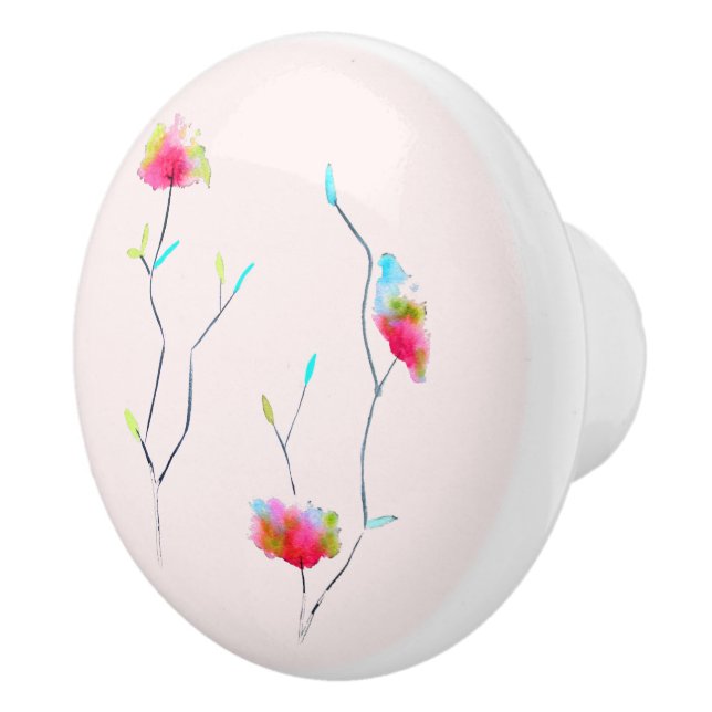 Pink flower colourful floral art design ceramic knob (Right)