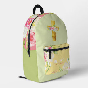 Pink Flower Cross Christian Girl sac à dos
