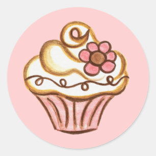Pink Flower Cupcake Sticker