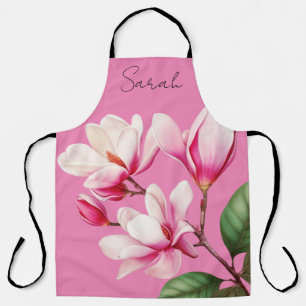 Pink Flower Custom Name Floral Art Apron