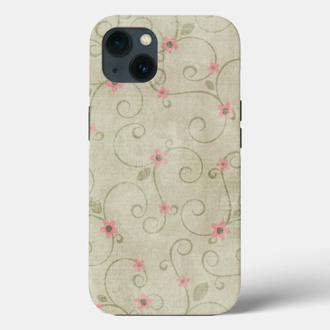 Pink Flower Design On Green Case-Mate iPhone Case (Back)