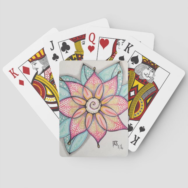 Pink Flower Design Playing Cards (Back)