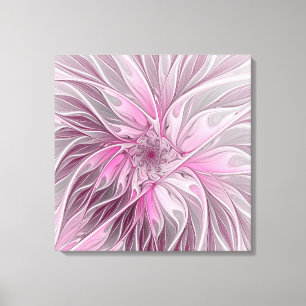 Pink Flower Dream, floral Fantasy Pattern Triptych Canvas Print
