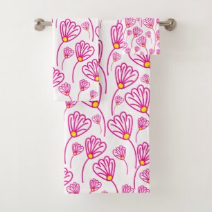 Pink Flower Elegant Floral Bath Towel Set