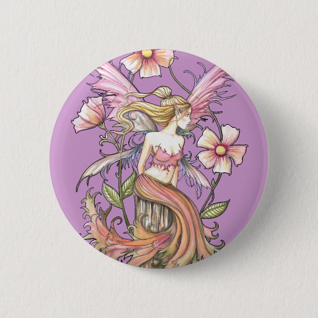Pink Flower Fairy Art 2 Inch Round Button (Front)