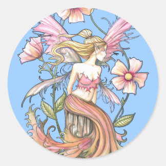 Pink Flower Fairy Art Classic Round Sticker
