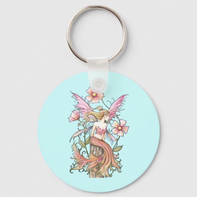 Pink Flower Fairy Art Keychain (Front)