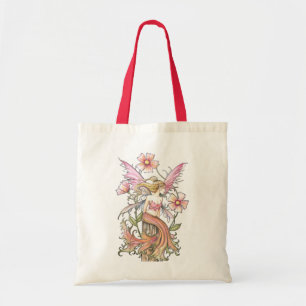 Pink Flower Fairy Budget Tote Bag, Grocery Bag