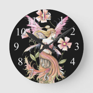 Pink Flower Fairy Fantasy Art Clock
