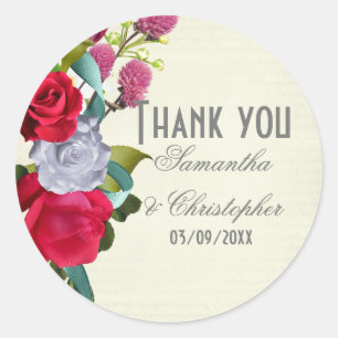 Pink flower floral wedding thank you classic round sticker
