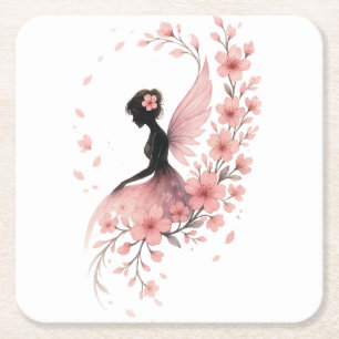 Pink Flower Flower Fairy of Sakura Square Paper Coaster