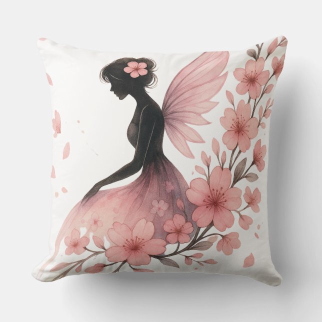 Pink Flower Flower Fairy of Sakura Throw Pillow (Front)