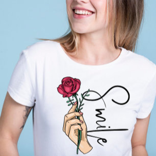 Pink Flower for a smile cute motivational quote T-Shirt