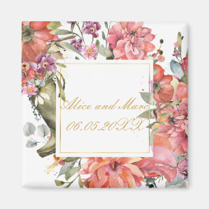 Pink flower frame PERSONALIZE Magnet