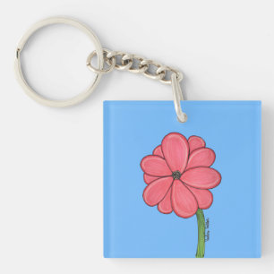 Pink Flower Full with Blue background Keychain