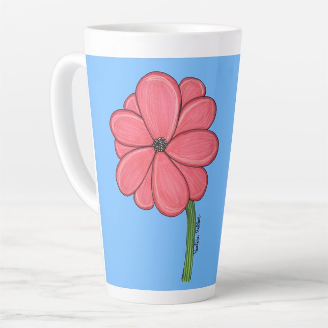 Pink Flower Full with Blue background Latte Mug (Left Angle)
