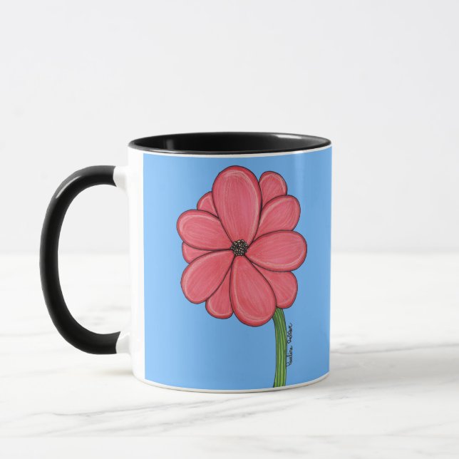 Pink Flower Full with Blue background Mug (Left)