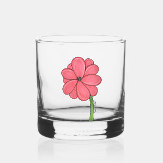 Pink Flower Full with Blue background Whiskey Glass