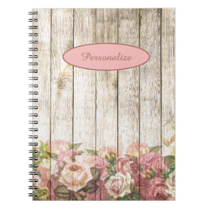 Pink Flower Garden by Wood Fence Personalize Notebook