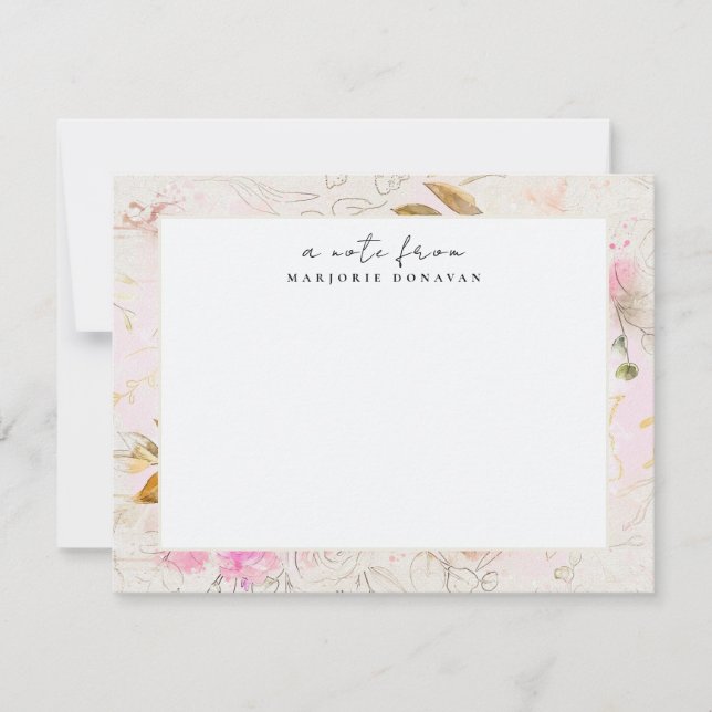 Pink Flower Garden Personalized Stationery Card (Front)