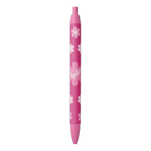 Pink Flower Glam- Black Ink Pen