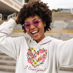 Pink Flower heart Valentine Holiday Hoodie