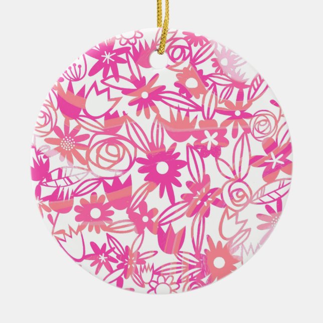 PINK FLOWER LACE CERAMIC ORNAMENT (Front)