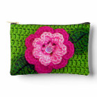 Pink Flower Lawn Green Leaf Artisan Crochet Print